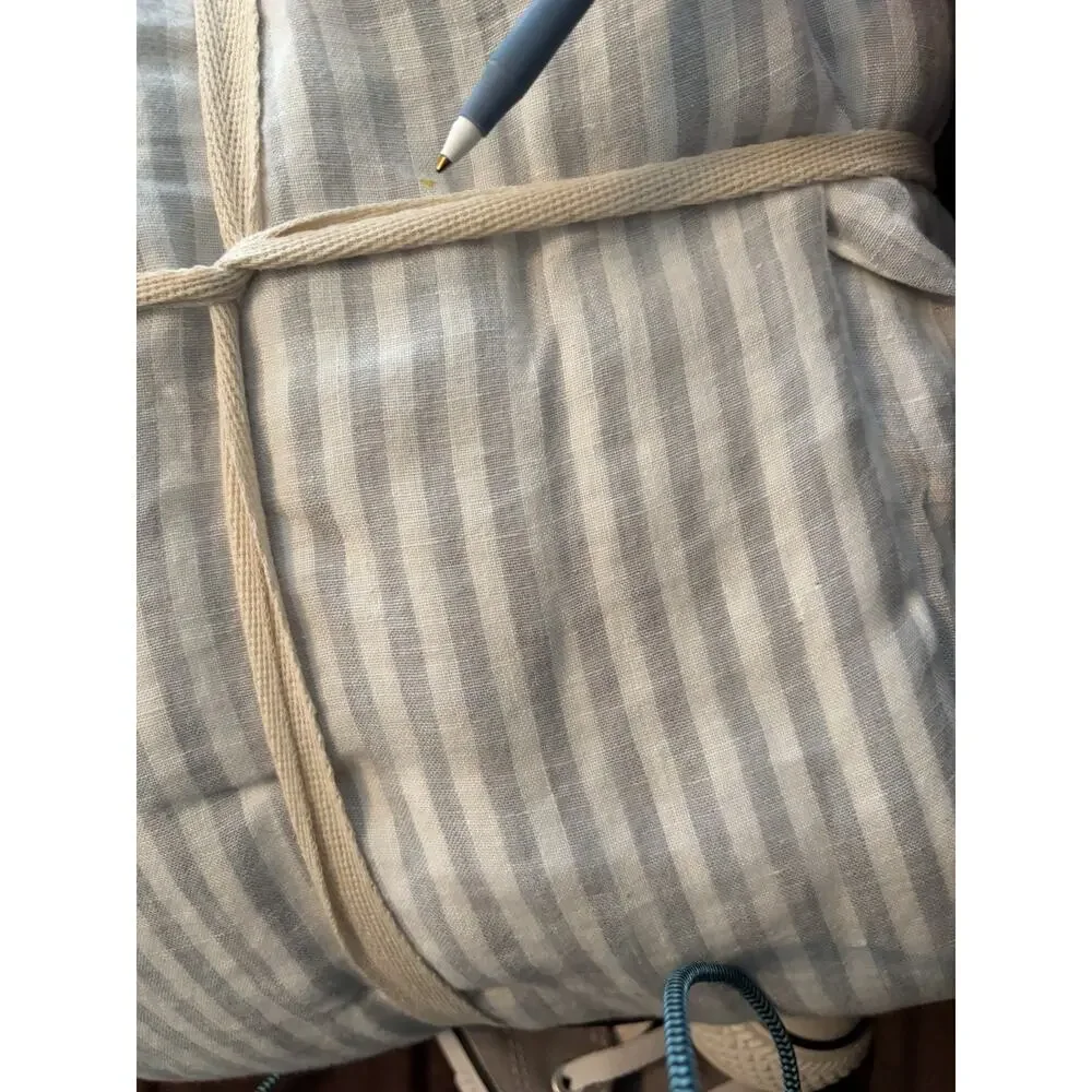 Quince 100% European Linen Stripe Duvet Cover • Full /Queen• Mist White $154